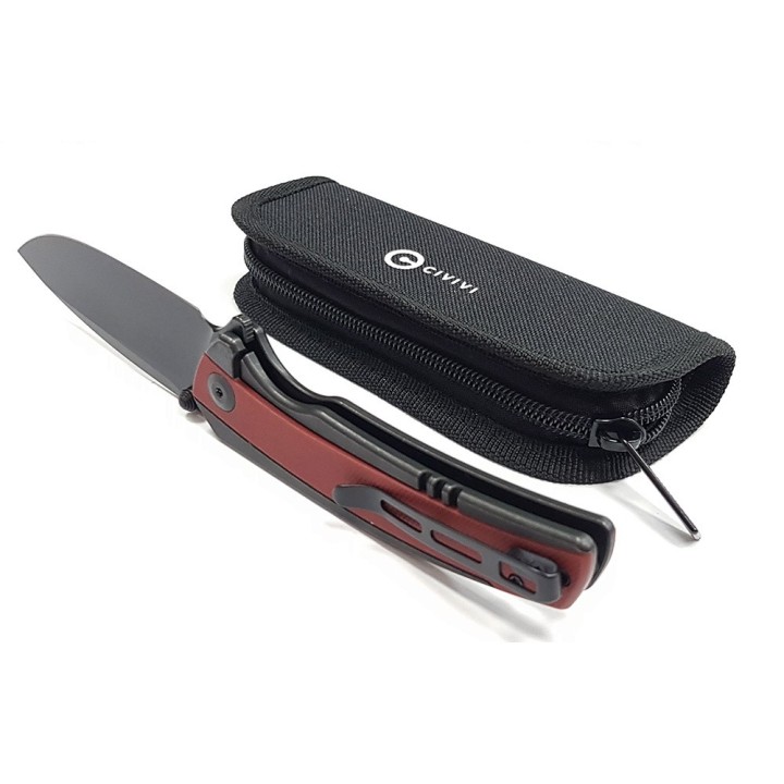 Couteau CIVIVI Teraxe Burgundy Lame Acier Nitro-V Black Stonewash Manche G10 IKBS Framelock Clip CIVC200361 - Livraison Gratuite