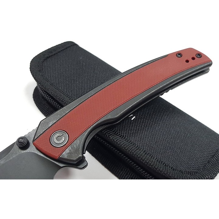 Couteau CIVIVI Teraxe Burgundy Lame Acier Nitro-V Black Stonewash Manche G10 IKBS Framelock Clip CIVC200361 - Livraison Gratuite