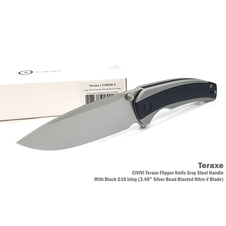 Couteau CIVIVI Teraxe Black Lame Acier Nitro-V Bead Blast Manche G10 IKBS Framelock Clip CIVC200363 - Livraison Gratuite