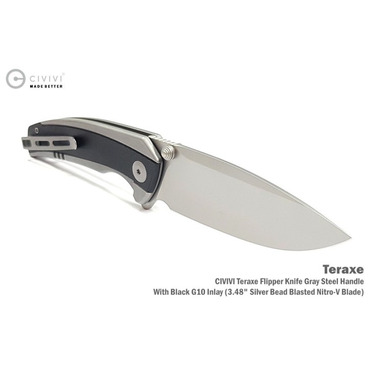 Couteau CIVIVI Teraxe Black Lame Acier Nitro-V Bead Blast Manche G10 IKBS Framelock Clip CIVC200363 - Livraison Gratuite