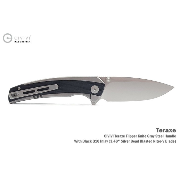 Couteau CIVIVI Teraxe Black Lame Acier Nitro-V Bead Blast Manche G10 IKBS Framelock Clip CIVC200363 - Livraison Gratuite