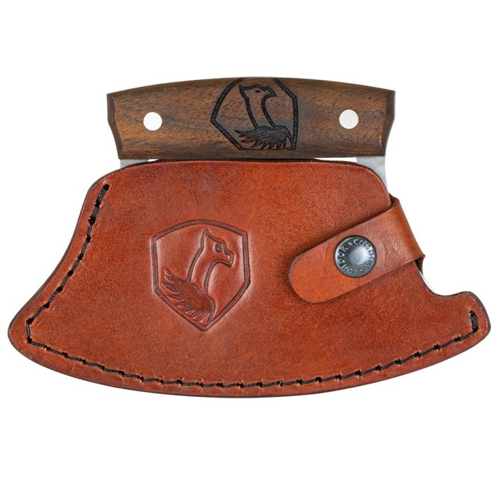 Couteau D'Esquimau Condor Ulu Lame Acier Carbone 1075 Manche Noyer Etui Cuir Made Salvador CTK500760HC - Livraison Gratuite