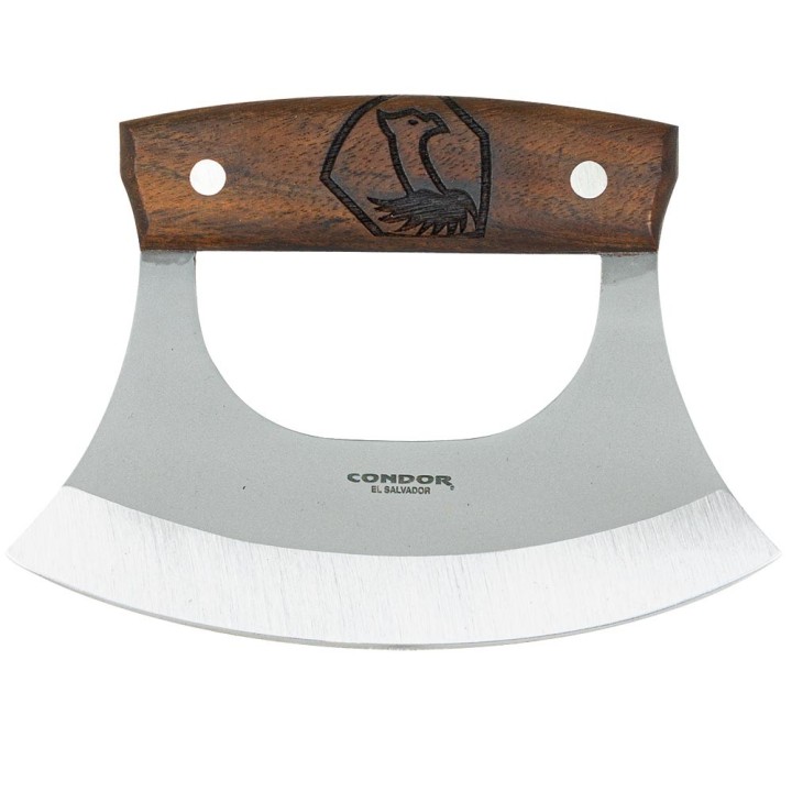 Couteau D'Esquimau Condor Ulu Lame Acier Carbone 1075 Manche Noyer Etui Cuir Made Salvador CTK500760HC - Livraison Gratuite