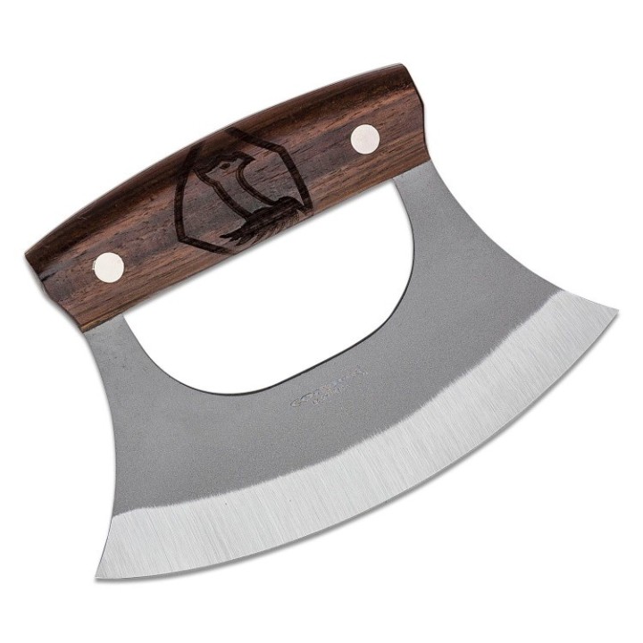 Couteau D'Esquimau Condor Ulu Lame Acier Carbone 1075 Manche Noyer Etui Cuir Made Salvador CTK500760HC - Livraison Gratuite