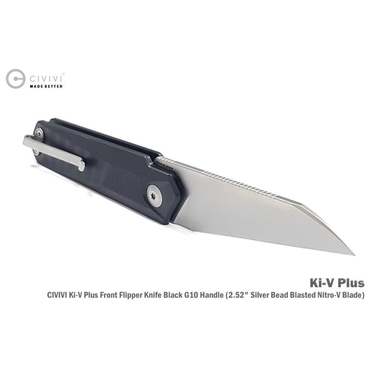 Couteau CIVIVI Ki-V Plus Black Manche G10 Lame Acier Nitro-V IKBS Linerlock Clip CIVC20005B1 - Livraison Gratuite