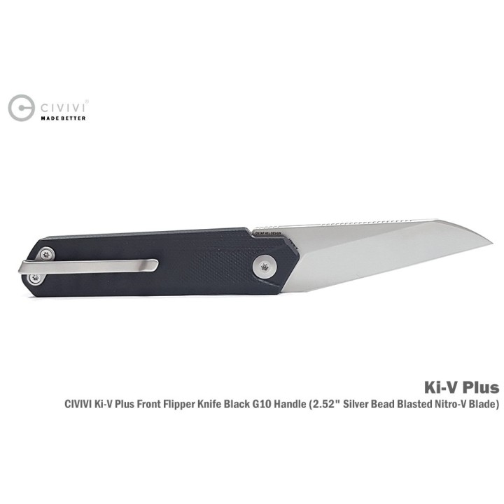 Couteau CIVIVI Ki-V Plus Black Manche G10 Lame Acier Nitro-V IKBS Linerlock Clip CIVC20005B1 - Livraison Gratuite