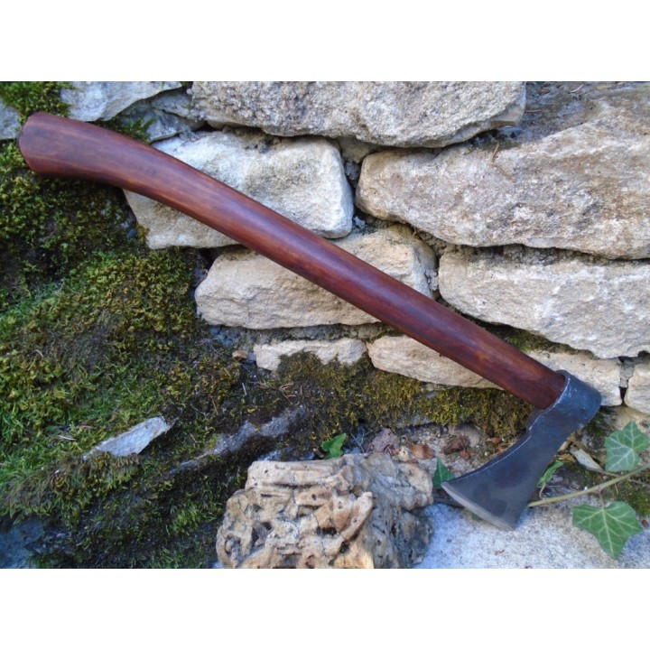 Hache Tomahawk Indien Shoshone Lame Acier Carbone Manche Bois Fabrication Artisanale PA242603 - Livraison Gratuite
