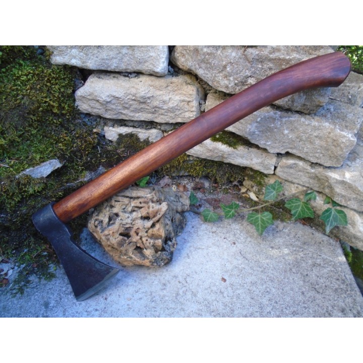 Hache Tomahawk Indien Shoshone Lame Acier Carbone Manche Bois Fabrication Artisanale PA242603 - Livraison Gratuite