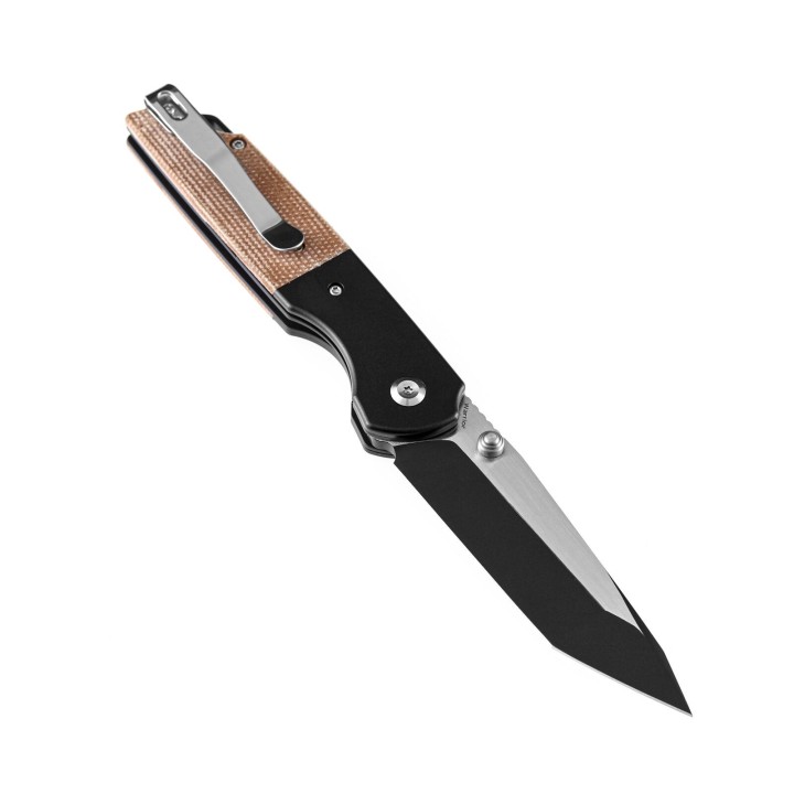 Couteau Kansept Warrior Tanto Brown Lame Acier D2 Manche Micarta IKBS Linerlock Clip KT1005T5 - Livraison Gratuite