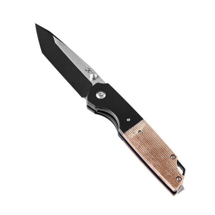 Couteau Kansept Warrior Tanto Brown Lame Acier D2 Manche Micarta IKBS Linerlock Clip KT1005T5 - Livraison Gratuite