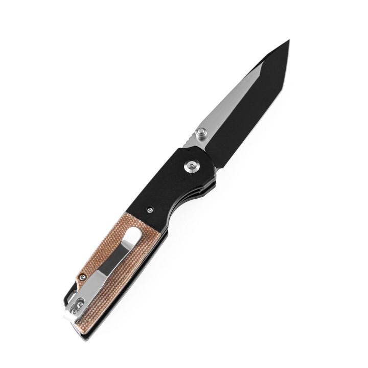 Couteau Kansept Warrior Tanto Brown Lame Acier D2 Manche Micarta IKBS Linerlock Clip KT1005T5 - Livraison Gratuite