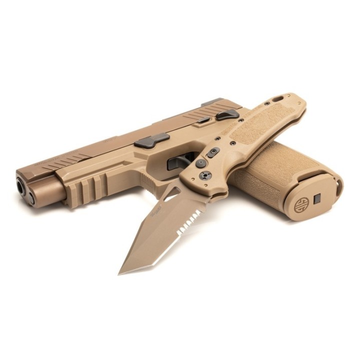 Couteau Automatique SIG Sauer K320A M17 Coyote Lame Tanto Acier S30V Manche Tan Polymère Clip USA SIG36323 - Livraison Gratuite