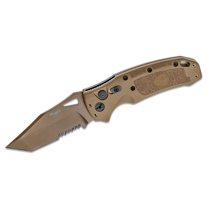 Couteau Automatique SIG Sauer K320A M17 Coyote Lame Tanto Acier S30V Manche Tan Polymère Clip USA SIG36323 - Livraison Gratuite