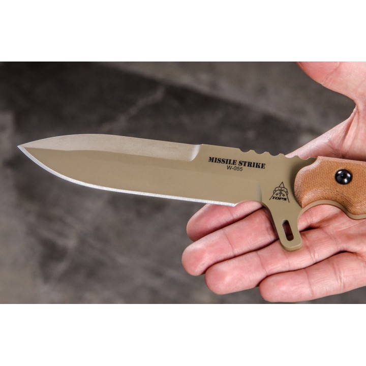 Couteau Tops Missile Strike Lame Acier Carbone 1095 Manche Micarta Etui Kydex Made USA TPMS01 - Livraison Gratuite
