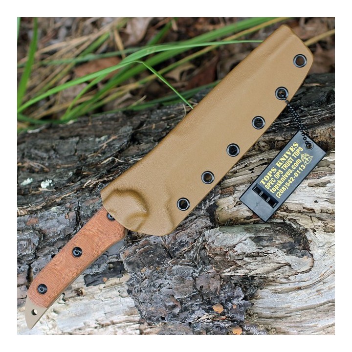 Couteau Tops Missile Strike Lame Acier Carbone 1095 Manche Micarta Etui Kydex Made USA TPMS01 - Livraison Gratuite