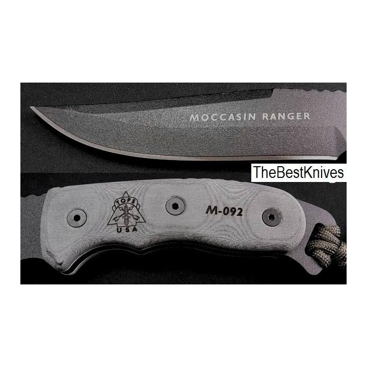 Couteau de Survie Tops Moccasin Ranger Lame Acier 1095 Manche Micarta Etui Nylon Made In USA TP88 - Livraison Gratuite