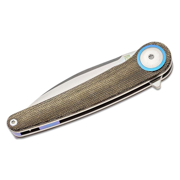 Couteau ArtisanCutlery Cazador OD Green Lame Acier AR-RPM9 Satin Manche Micarta IKBS Clip ATZ1848PODG - Livraison Gratuite