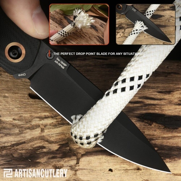 Couteau ArtisanCutlery Sirius Black Manche G10 Lame Acier AR-RPM9 Black IKBS Linerlock Clip ATZ1849PBBK - Livraison Gratuite