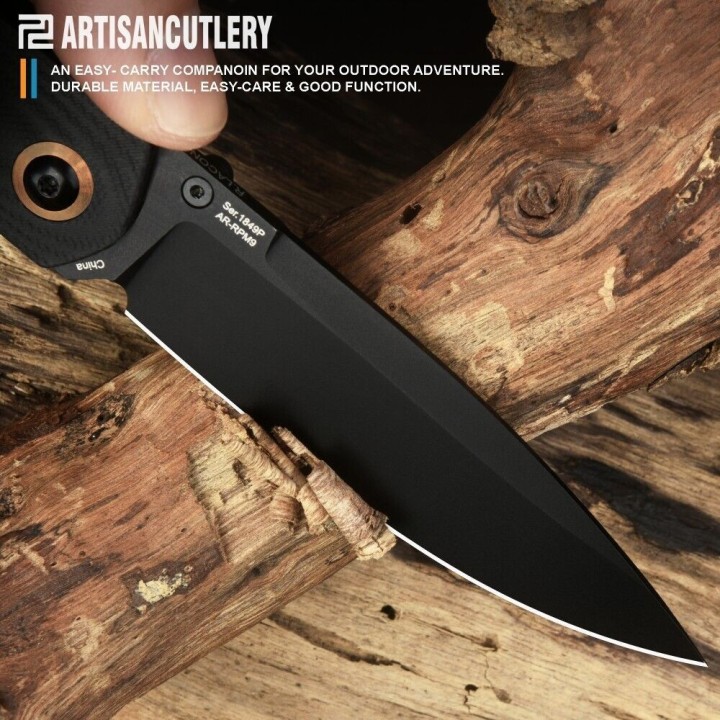Couteau ArtisanCutlery Sirius Black Manche G10 Lame Acier AR-RPM9 Black IKBS Linerlock Clip ATZ1849PBBK - Livraison Gratuite
