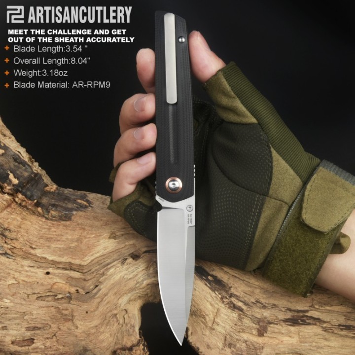 Couteau ArtisanCutlery Sirius Black Manche G10 Lame Acier AR-RPM9 IKBS Linerlock Clip ATZ1849PBK - Livraison Gratuite