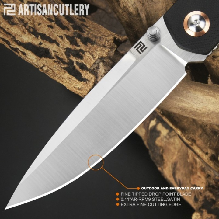 Couteau ArtisanCutlery Sirius Black Manche G10 Lame Acier AR-RPM9 IKBS Linerlock Clip ATZ1849PBK - Livraison Gratuite