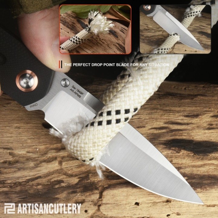 Couteau ArtisanCutlery Sirius Black Manche G10 Lame Acier AR-RPM9 IKBS Linerlock Clip ATZ1849PBK - Livraison Gratuite