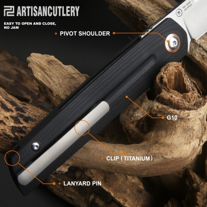 Couteau ArtisanCutlery Sirius Black Manche G10 Lame Acier AR-RPM9 IKBS Linerlock Clip ATZ1849PBK - Livraison Gratuite