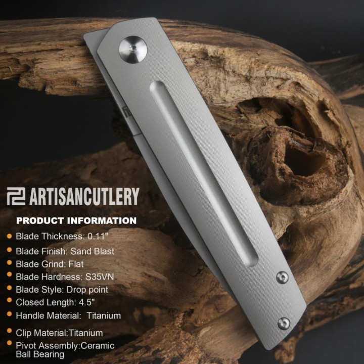 Couteau ArtisanCutlery Sirius Gray Manche Titane Lame Acier S35VN Satin IKBS Framelock Clip ATZ1849GGY - Livraison Gratuite