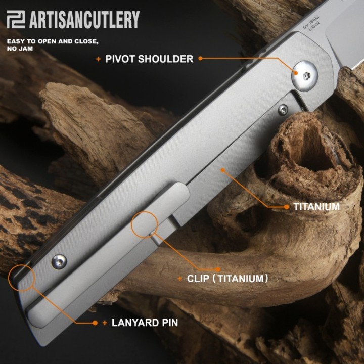 Couteau ArtisanCutlery Sirius Gray Manche Titane Lame Acier S35VN Satin IKBS Framelock Clip ATZ1849GGY - Livraison Gratuite