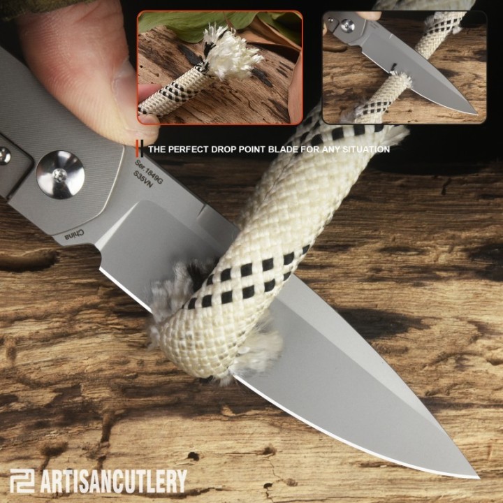 Couteau ArtisanCutlery Sirius Gray Manche Titane Lame Acier S35VN Satin IKBS Framelock Clip ATZ1849GGY - Livraison Gratuite