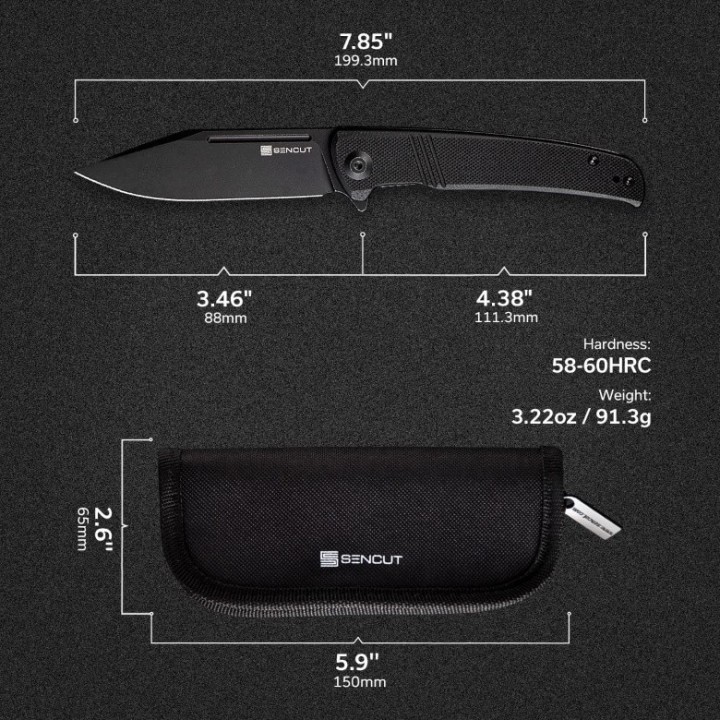 Couteau SENCUT Brazoria Black Manche G10 Lame Acier D2 Blackwash IKBS Linerlock Clip SA12A - Livraison Gratuite