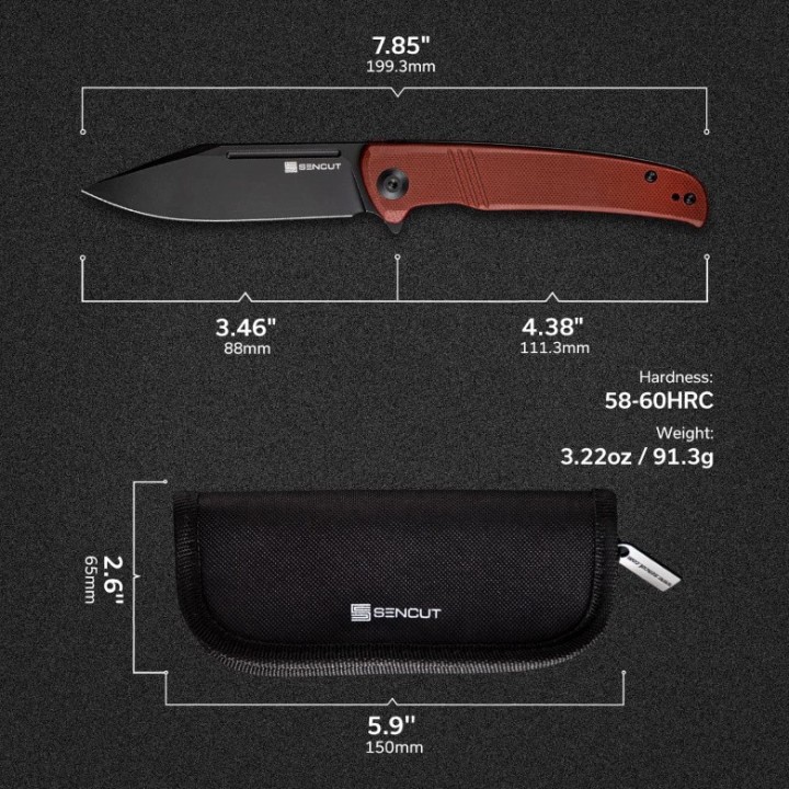 Couteau SENCUT Brazoria Burgundy Manche G10 Lame Acier D2 Blackwash IKBS Linerlock Clip SA12C - Livraison Gratuite