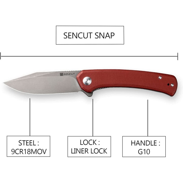Couteau SENCUT Snap Burgundy Manche G10 Lame Acier 9Cr18MOB IKBS Linerlock CLip SA05AV1 - Livraison Gratuite