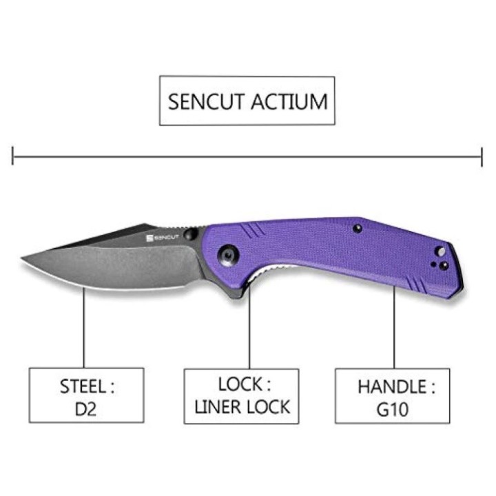 Couteau SENCUT Actium Purple Manche G10 Lame Acier D2 IKBS Linerlock CLip SA02D - Livraison Gratuite