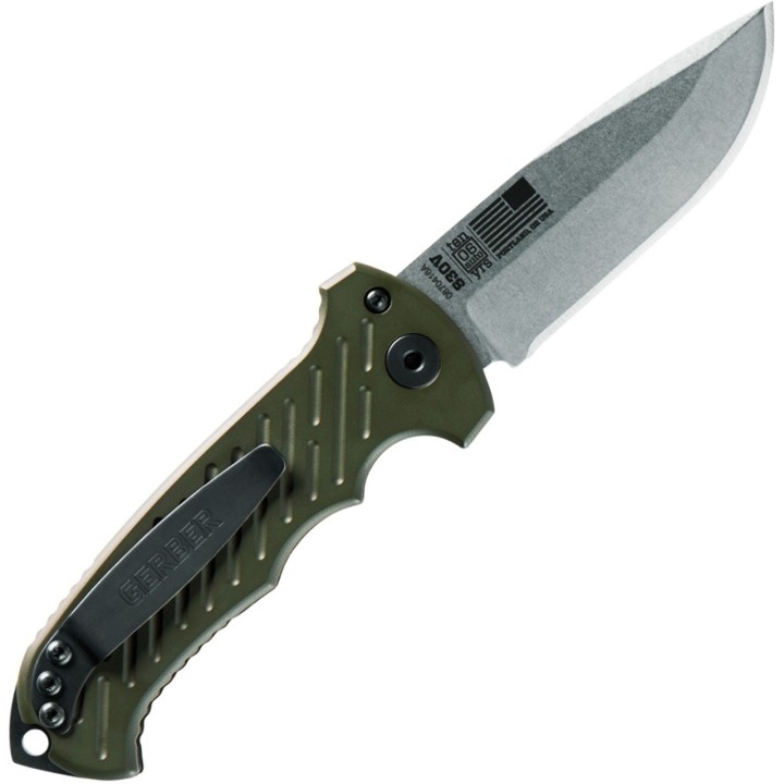 Couteau Automatique Gerber 06 10th Anniversary Green Lame Acier S30V Button Lock Clip Made USA G1263 - Livraison Gratuite