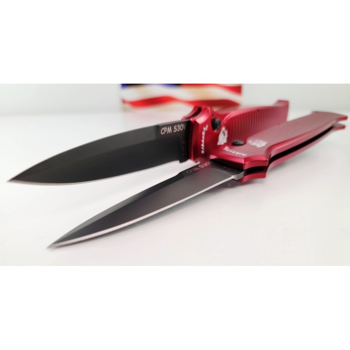 Couteau Automatique Piranha Auto Bodyguard Tactical Red Lame Acier S30V Manche Alu Clip USA PKCP6RT - Livraison Gratuite