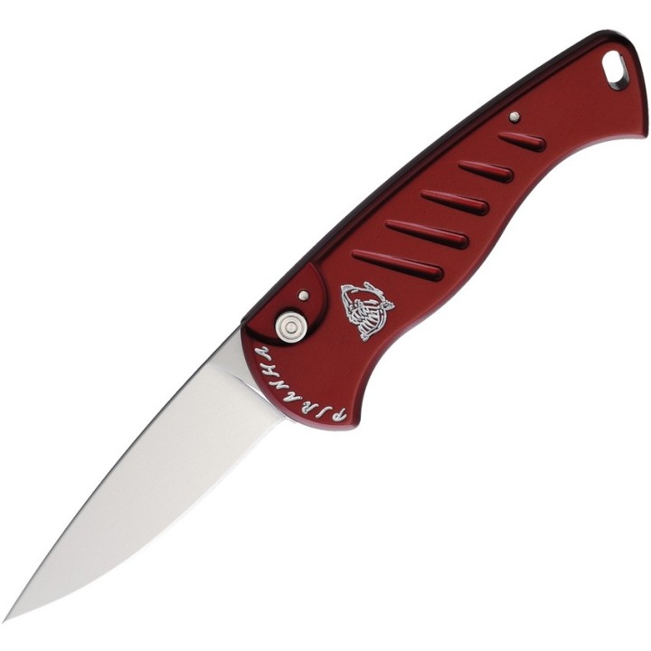 Couteau Automatique Piranha Fingerling Red Lame Acier 154Cm Manche Aluminium Button Lock Clip USA PKCP2R - Livraison Gratuite