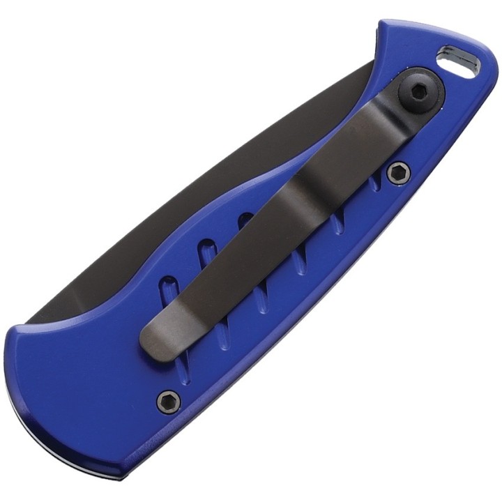 Couteau Automatique Piranha Fingerling Blue Lame Acier 154Cm Manche Aluminium Button Lock Clip USA PKCP2BT - Livraison Gratuite