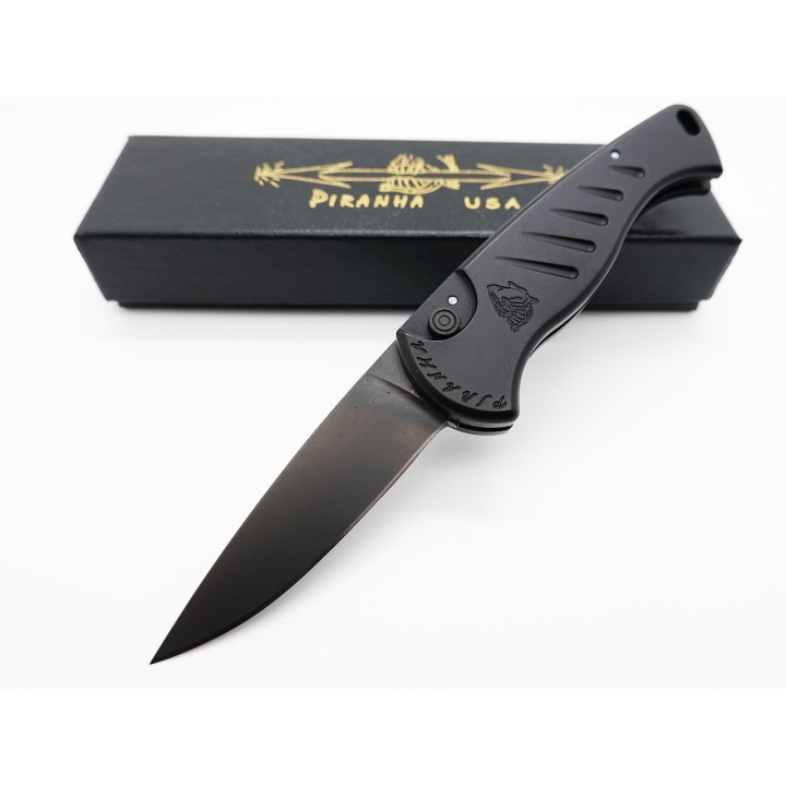 Couteau Automatique Piranha Fingerling Black Lame Acier 154Cm Manche Alum Button Lock Clip USA PKCP2BKT - Livraison Gratuite