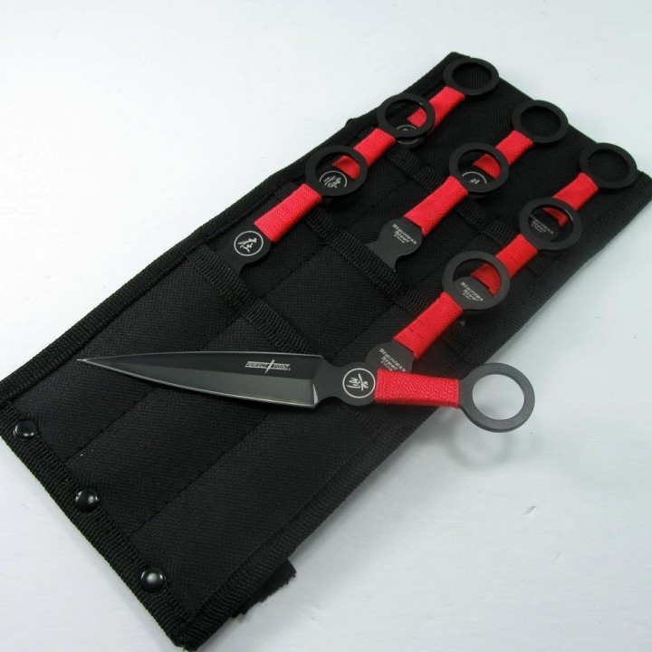 Lot de 8 Couteaux de Lancer de Ninja Perfect Point Throwing Lame Acier Etui Nylon M4504 - Livraison Gratuite