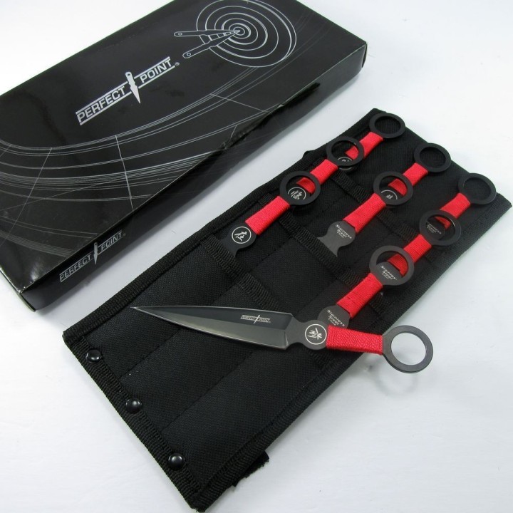 Lot de 8 Couteaux de Lancer de Ninja Perfect Point Throwing Lame Acier Etui Nylon M4504 - Livraison Gratuite