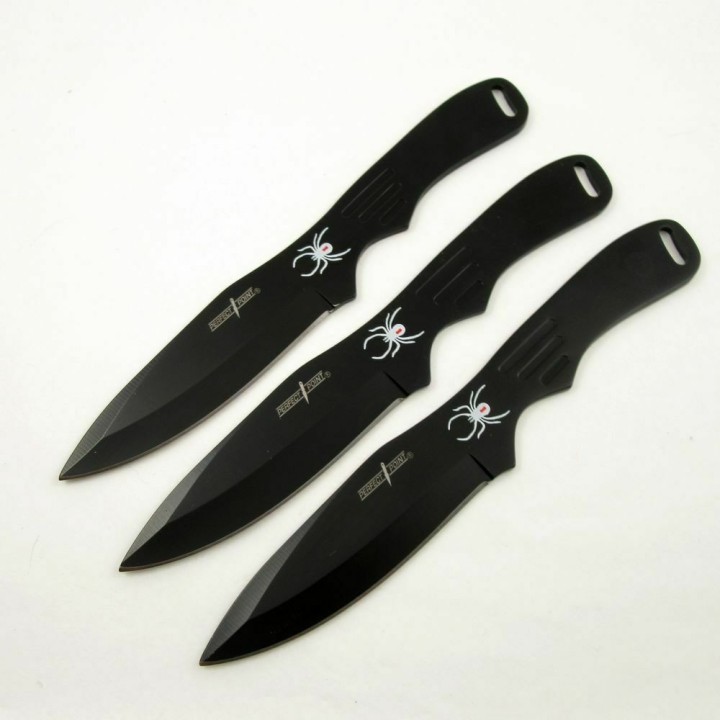 M4501 Lot de 3 Couteaux de Lancer Spider-Man Black Acier Inox Etui Nylon - Livraison Gratuite