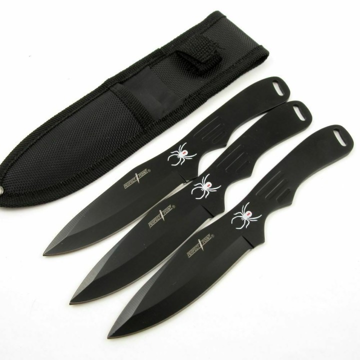 M4501 Lot de 3 Couteaux de Lancer Spider-Man Black Acier Inox Etui Nylon - Livraison Gratuite