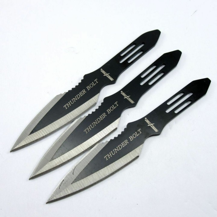 M4503 Lot de 3 Couteaux de Lancer Perfect Point Throwing Black Acier Inox Etui Nylon - Livraison Gratuite