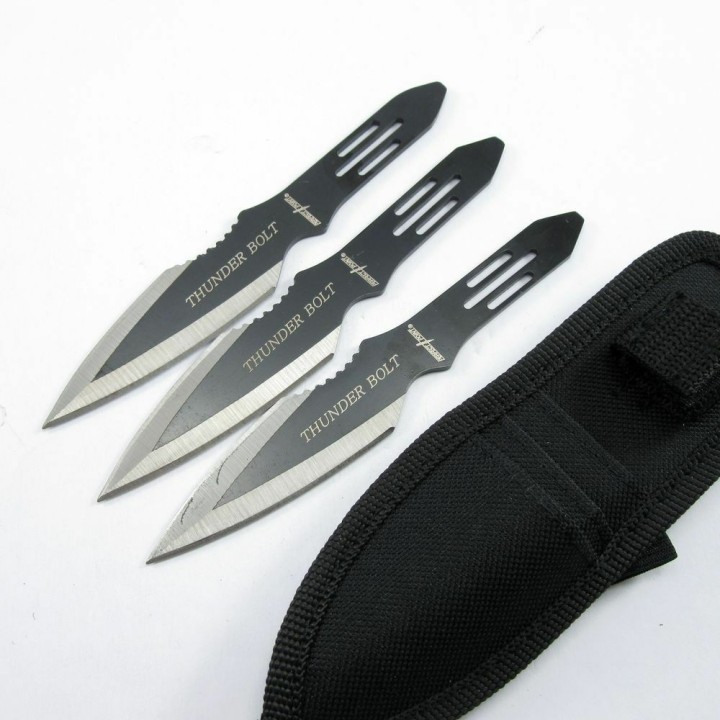 M4503 Lot de 3 Couteaux de Lancer Perfect Point Throwing Black Acier Inox Etui Nylon - Livraison Gratuite