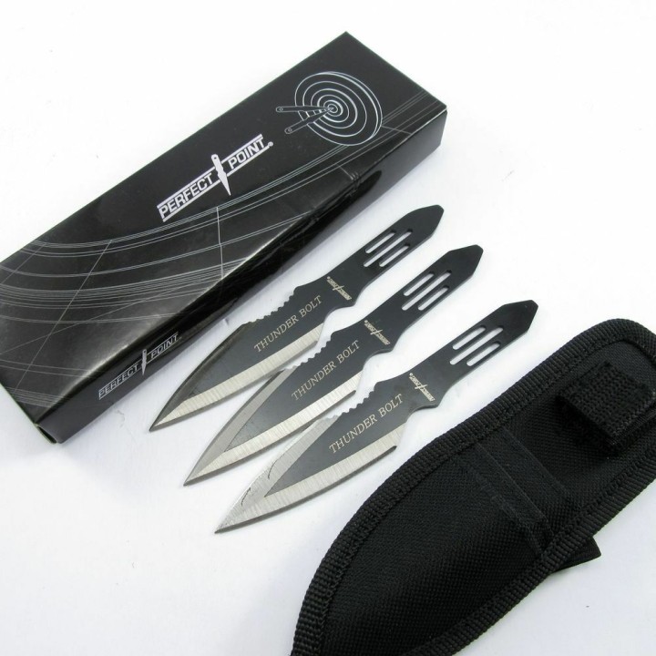 M4503 Lot de 3 Couteaux de Lancer Perfect Point Throwing Black Acier Inox Etui Nylon - Livraison Gratuite