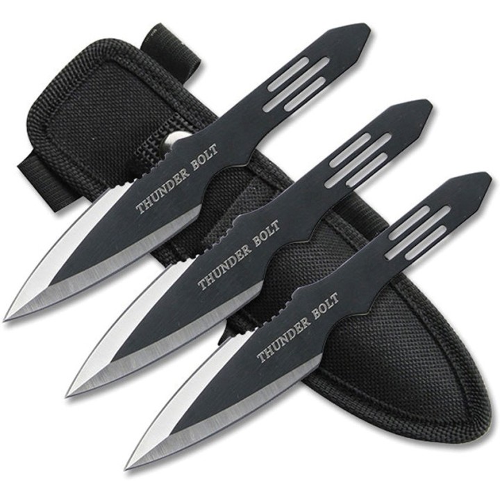 M4503 Lot de 3 Couteaux de Lancer Perfect Point Throwing Black Acier Inox Etui Nylon - Livraison Gratuite