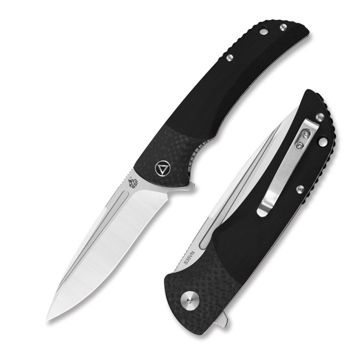 Couteau QSP Harpye Manche G10/Fibre Carbone Lame Acier CPM S35VN IKBS Linerlock Clip QS129B - Livraison Gratuite