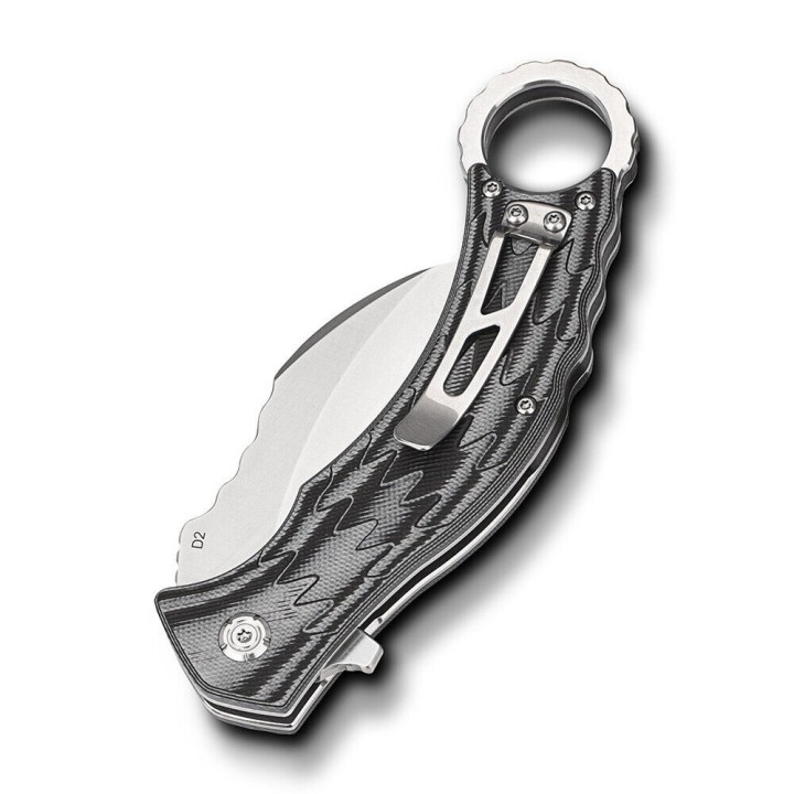 Couteau QSP Eagle Karambit Black/Gray Manche G-10 Lame Acier D2 IKBS Linerlock Clip QS120E - Livraison Gratuite