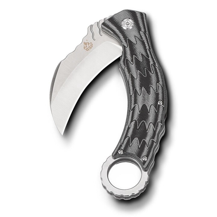 Couteau QSP Eagle Karambit Black/Gray Manche G-10 Lame Acier D2 IKBS Linerlock Clip QS120E - Livraison Gratuite